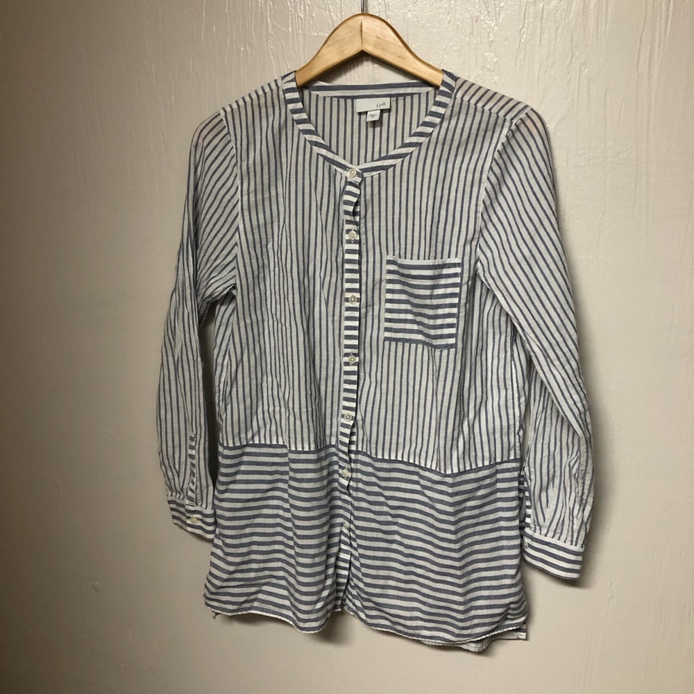 J. Jill 100% Cotton Blue and White Stripe Button Down Tunic Top Lightweight